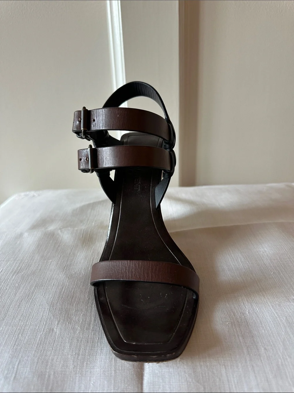 Saint Laurent Brown Leather Wedge Sandals with Espadrille Heel